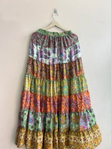 Jupe longue d'été pour femme, style bohème, imprimé cachemire, à volants, taille élastique, en mousseline, coupe trapèze - Product Image 4