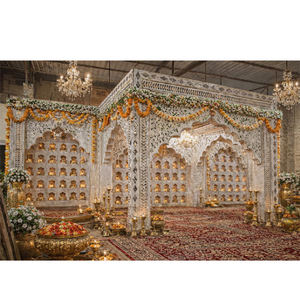 Modern Designer <b>Mirror</b> Panel Mandap for Hindu Wedding Ceremony Luxury Carved Wedding Mandap <b>Lightweight</b> Metal Construction India - Product Image 1