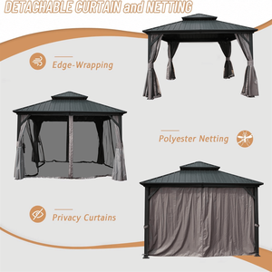 Gazebo de Aluminio con Techo Doble de Acero Galvanizado de 12 x 12 pies, con Cortinas y Mosquitera, Pérgola Permanente - Product Image 5