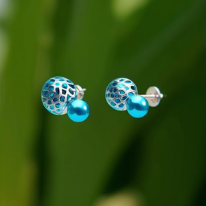 Classic <b>Blue</b> Pearl <b>Stud</b> <b>Earrings</b> for Daily Wear Zinc Alloy with Zircon - Product Image 3