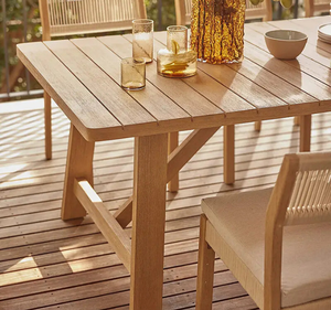 ชุดโต๊ะรับประทานอาหารกลางแจ้งไม้สักแท้ทรงสี่เหลี่ยมผืนผ้า พร้อมเก้าอี้ 6 ตัว เฟอร์นิเจอร์สำหรับสวน ลานบ้าน วิลล่า รีสอร์ท โรงแรม - Product Image 2