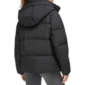 Chaqueta de Invierno Acolchada Negra para Mujer, con Capucha, Cierre de Cremallera, Manga Larga, Relleno Grueso de Poliéster, Color Sólido, Largo Regular - Product Image 4