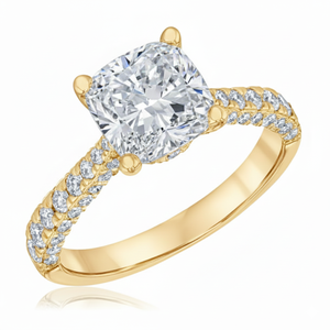 Bague de fiançailles et de mariage classique pour femme en or jaune 18 carats avec diamants de laboratoire taille coussin 2,50 carats, clarté VS1, couleur E, certifiée IGI - Product Image 4