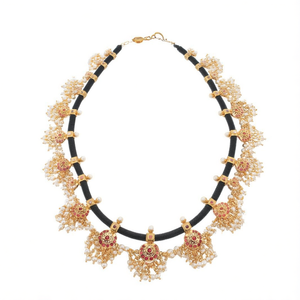 Nagas Black Thread Style Matte <b>Necklace</b> Set with <b>Ruby</b> Stone and Pearls - Product Image 2