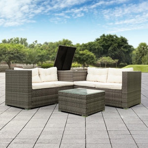 Canapé de jardin modulaire moderne 4 places résistant aux intempéries, ensemble d'angle en rotin PE tressé pour patio extérieur, imperméable - Product Image 2