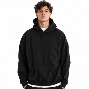 Sweat à capuche oversize pour homme avec cordon de serrage, capuche croisée, épaules tombantes, poche frontale et poignets côtelés - Product Image 2