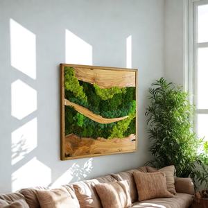 Handcrafted Forest Ridge Wooden <b>Moss</b> Wall Art Handmade Natural Wood And Preserved <b>Moss</b> Landscape Decor Luxury <b>Green</b> Panel - Product Image 1