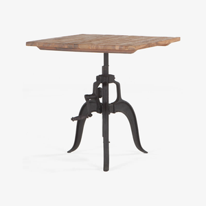 Mesa de comedor industrial de hierro fundido con manivela, altura ajustable, con tablero cuadrado de madera maciza de mango, para bistro, bar o cocina. - Product Image 5