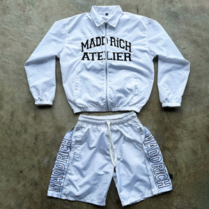 <b>Mens</b> Custom Breathable Hooded Nylon Windbreaker <b>Tracksuit</b> Set Two Piece <b>Shorts</b> Outfit Summer Sportswear Streetwear - Product Image 3