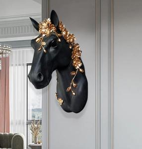 <b>Black</b> Metal Horse Head Wall Art with Gold Floral Design Glam Home Decoration <b>Large</b> 33-40 Inch Handmade - Product Image 5