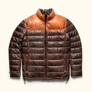 Men's Brown Leather Bomber Jacket Quilted Stand Collar Full Zip Casual Winter Fashion Biker Jacket Custom OEM Wholesale <b>Coat</b> New - Product Image 6