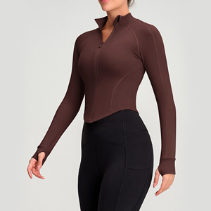 High Elasticity Lightweight Red Black Women Yoga <b>Top</b> Slim Fit Gym Wear Long Sleeve Quick-Dry Training Full-Zip Workout Jacket - Product Image 3