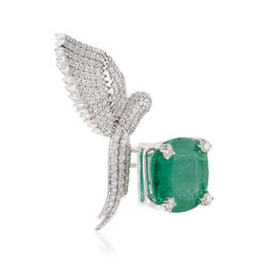Broche de Pájaro Volador con Esmeralda Zambiana y Diamantes, de Alta Calidad y Lujo, Precio al por Mayor, para Bodas y Fiestas, Oro Blanco K14, Joyería Fina - Product Image 5