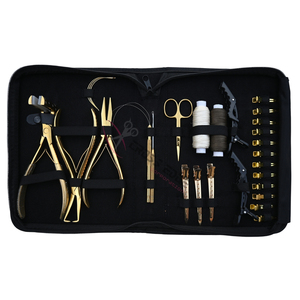Professional Gold Hair Extension Tools Kit with 7 In Flat Crimping Plier <b>Tape</b> In Plier Bead Remover Tool <b>Hook</b> <b>Loop</b> Hair Scissors - Product Image 6