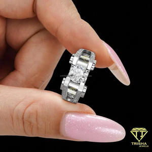 925 Sterling <b>Silver</b> Round Cut Lab Grown Diamond Men's Engagement <b>Ring</b> Modern Geometric <b>Solitaire</b> Statement <b>Ring</b> - Product Image 2