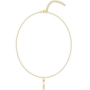 Collier pendentif barre verticale dorée avec accent en cristal rose, breloque rectangulaire fine, chaîne élégante, bijoux de mode pour femme - Product Image 1