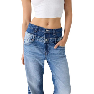 High Quality Latest Custom Double Waist Jeans for Men Color Washing Casual Washed Man Jeans Straight Leg Denim <b>Trousers</b> - Product Image 6
