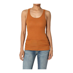 Best Selling Womens Slim Fit Crop Tank <b>Top</b> Light Yellow Ribbed Cotton Crew Neck Design Summer Basic Spandex Casual O-Neck Design - Product Image 4