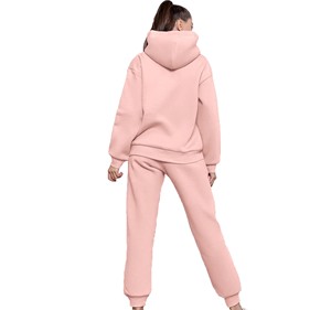 Ensemble de survêtement rose à capuche pour femme, manches longues, couleur unie, décontracté, respirant, coupe ample, pour l'automne - Product Image 2