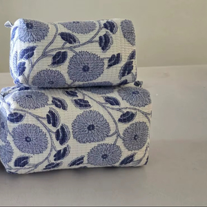 <b>Makeup</b> Bag Set of 3 Travel Organizer Soft Quilted Cotton Cosmetic Toiletry Pouch Zipper Case Gift for Women - Product Image 1