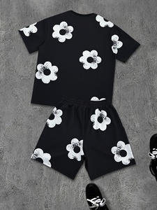 Men 2 Piece Shirt With Shorts Quickdry 100% Cotton casual Streetwear Printed Set Your Own Logo OEM Service - Product Image 2