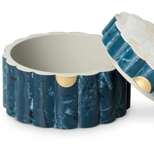 Hot Selling <b>blue</b> shell inlay round decorative <b>storage</b> <b>box</b> scalloped edge luxury handmade organizer home decor gift item - Product Image 1