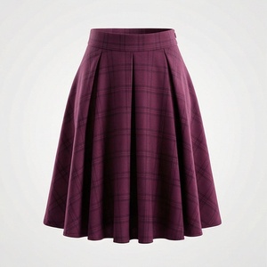 Women High Waist Plaid A-Line Pleated <b>Woolen</b> Skirt Knee-Length Vintage Style Autumn Wear - Product Image 1