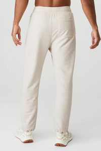 Pantalon de survêtement en coton beige pour homme, taille élastique avec cordon de serrage, poches latérales, décontracté, mi-saison, tricoté - Product Image 3