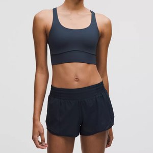 Soutien-gorge de sport en nylon pour femme, taille unique XL, maintien élevé, sans armatures, bonnets fixes, haut de yoga, logo frontal, fines bretelles pour une couverture latérale - Product Image 2
