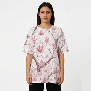 Loose Fit Autumn Wear Casual Women Oversized <b>Cream</b> Maple Leaf Print <b>T</b> <b>Shirt</b> Crewneck Short Sleeve Breathable Comfortable <b>T</b>-<b>shirt</b> - Product Image 2