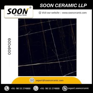 Azulejos de Porcelana Pulida con Acabado Negro Brillante, Efecto Mármol, 8.5mm de Grosor, Baja Absorción de Agua, Resistentes al Desgaste, para Pisos y Paredes, 600x600mm - Product Image 5