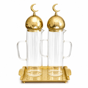 Hammered Metal Minarets Glass Canister With Gold Crescent Moon Lid Islamic Mosque Dome Candy <b>Cookie</b> Storage <b>Jars</b> For Ramadan - Product Image 4