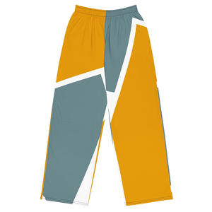 Pantalones Deportivos Geométricos con Bloques de Color para Mujer, Color Mostaza y Gris, Cintura Elástica, Leggings de Punto Elásticos de Longitud Completa para Todas las Temporadas - Product Image 1