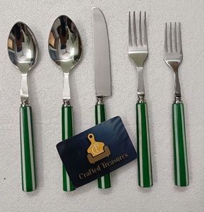 Food Grade & Safe <b>Flatware</b> <b>Set</b> With Resin Handle 18/8 Stainless Steel Dinnerware Tableware Home Decor 5-Piece <b>Flatware</b> Cutlery - Product Image 4