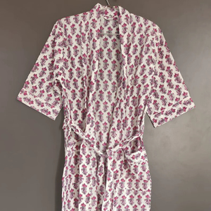 Lot en gros de robes kimono en coton indien imprimé avec ceinture, robes unisexes pour l'hiver et l'été, robes longues faites à la main, vêtements de nuit pour femmes - Product Image 1