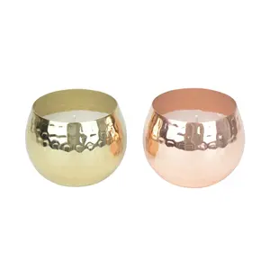 Pot à bougie en métal martelé en forme de bol rond, diamètre 8,5 cm, hauteur 6,75 cm, ensemble de 2 récipients décoratifs - Product Image 3