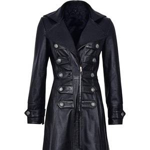 Manteau trench en similicuir noir pour femmes - Long manteau style gothique rock à double boutonnage - Product Image 2