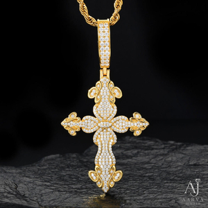 Pendentif Croix Chrétienne en Moissanite en Argent 925 Plaqué Or Rose, Collier Breloque Hip Hop, Bijou Unisexe pour Fête - Product Image 1