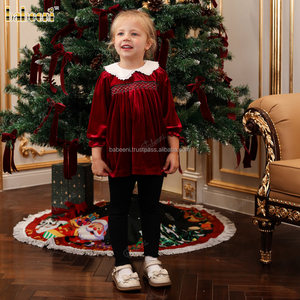 ชุดเสื้อและกระโปรงกำมะหยี่สีแดงสำหรับเด็กผู้หญิงชุดเดรสกระโปรงผ้ากำมะหยี่พร้อมเลกกิ้งและคอเสื้อทรงหลวมขายส่งชุดเดรสสำหรับเด็กผู้หญิง-DR4308 - Product Image 5