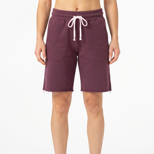 Shorts en coton tricoté taille haute pour femme avec cordon de serrage à la taille et poches, décontracté, 100 % molleton, longueur genou, pour femme - Product Image 6