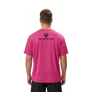 Haut de sport rose vif à imprimé textuel, léger, en polyester, anti-humidité, à manches courtes, pour l'entraînement en salle de sport - Product Image 2