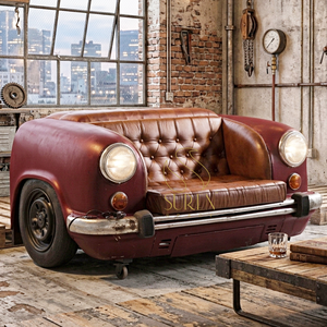 Canapé de voiture recyclé avec structure en fer et rangement, design artisanal antique, fabriqué au Rajasthan par SUREN SPACE - Product Image 1