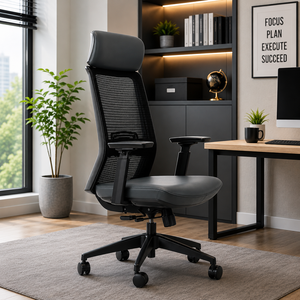 Chaise de bureau ergonomique en maille avec accoudoirs réglables électriquement et design pivotant moderne pour usage domestique ou professionnel - Product Image 1