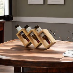 Porte-vin en bois naturel moderne pour 3 bouteilles, support de présentation autoportant, support à vin industriel pour comptoir, décoration de cuisine, bar, maison - Product Image 1