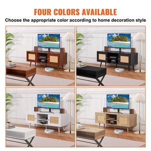 Boho 55 pollici TV Stand metà secolo moderno Rattan mobile TV con ripiano regolabile per soggiorno sala multimediale-nero - Product Image 6