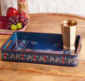 Plateau de service rectangulaire en bois laqué avec motif chameau et palmier, à un seul niveau, multifonctionnel pour salle de bain, bureau, vaisselle - Product Image 5
