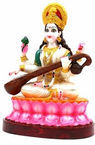 Statue en résine de la déesse hindoue Saraswati, figurine traditionnelle faite à la main, décoration religieuse pour Diwali, mariage, présentation sur table, style occidental - Product Image 4