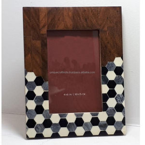 Handcrafted Wooden <b>Photo</b> <b>Frame</b> with <b>Black</b> and White Checkered Stripe Design Contemporary Home Decor - Product Image 2