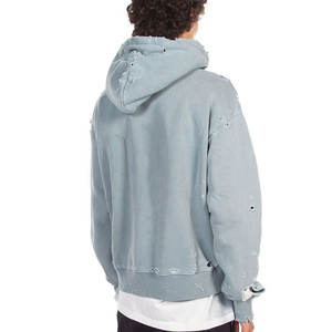 Sudadera con Capucha de Aspecto Texturizado y Desgastado, Estilo Hip-Hop, Mezcla de Algodón, con Bordes Desgastados de Forma Elegante - Product Image 3