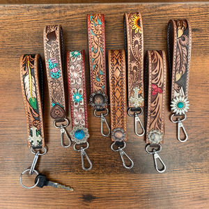 Vente en gros d'accessoires de luxe personnalisés Turquoise Concho Floral Design Porte-clés de voiture Bracelet clé en cuir véritable repoussé de qualité supérieure - Product Image 5